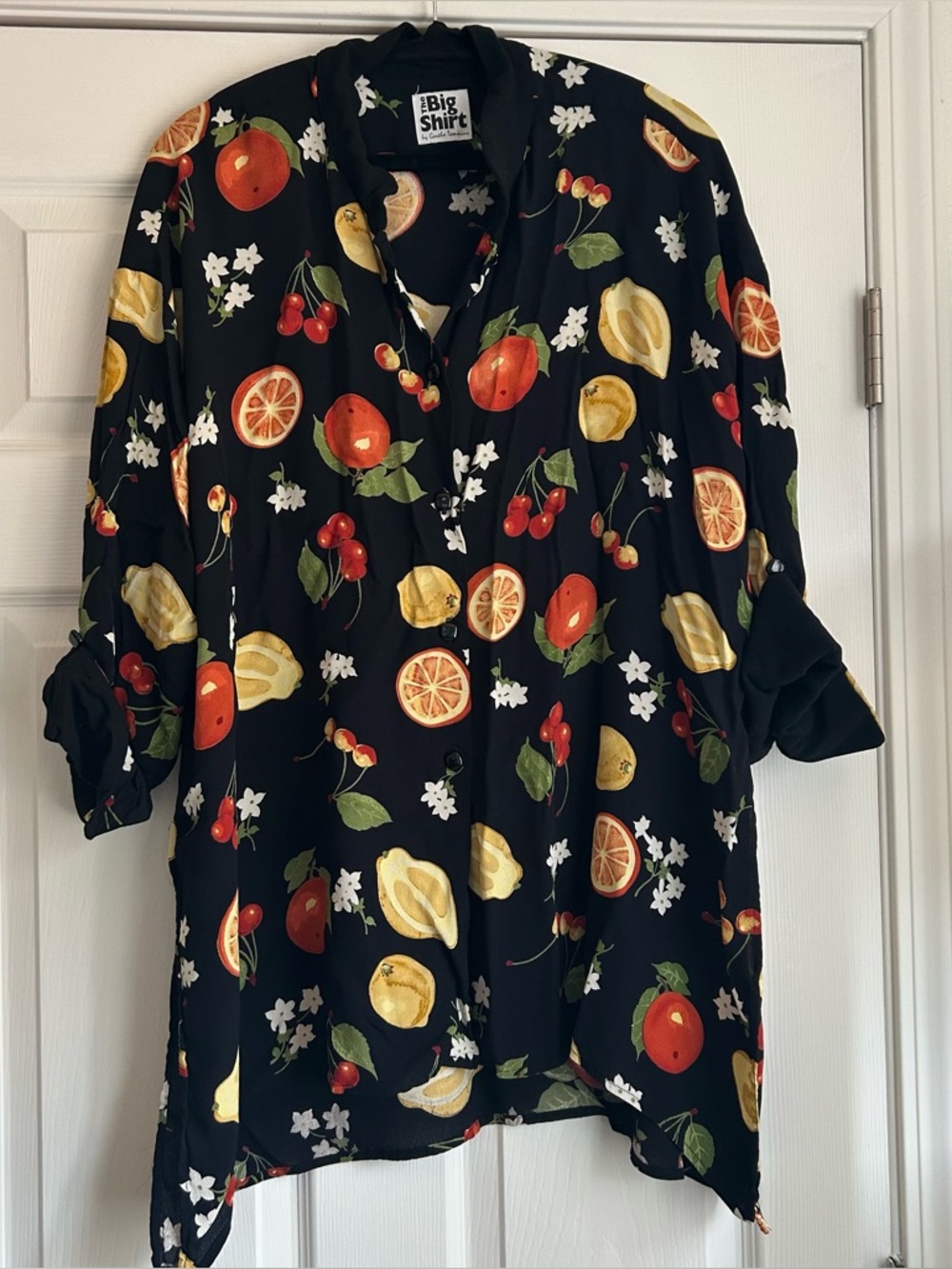 Carole Tompkins the big shirt fruit button down top size XL